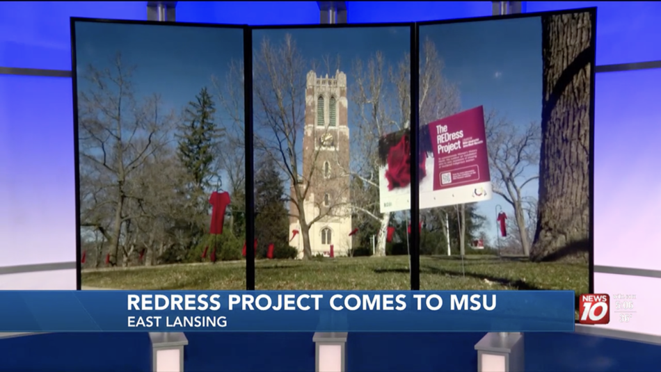 Screenshot for the news story, "REDress Project Comes to MSU" by WILX News 10 in Lansing.